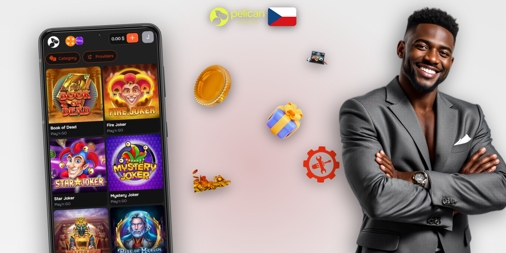 Pelican Casino app – domovská obrazovka s kasinovou nabídkou a bonusy na smartphonu