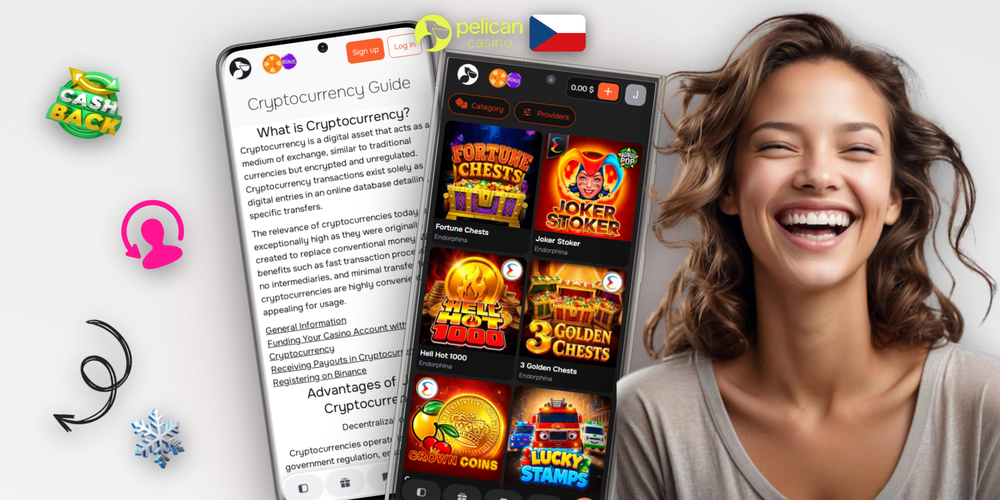 Pelican Casino desktop verze s herním lobby, navigací a bonusovým panelem na monitoru