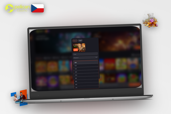 Vyplňování registračního formuláře na notebooku s ikonou zámku v Pelican Casino